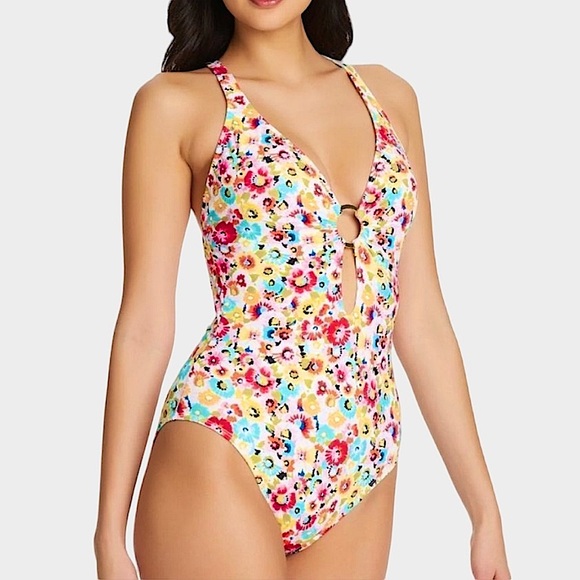 Bleu Rod Beattie Flower Hour Plunge One Piece - Picture 3 of 16